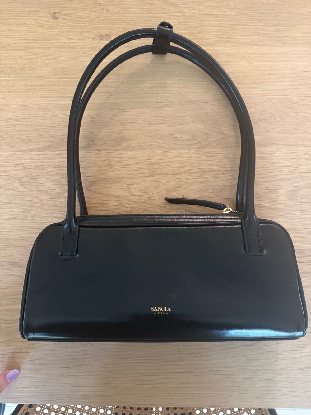 Sancia Lucca- Black Leather East West Bag